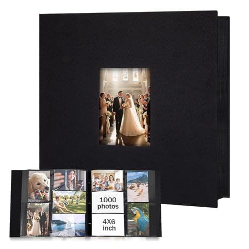 Extra Large Capacity Photo Album 4x6 1000 Pockets, Linen Cover and Front Window,Holds 1000 4x6 Horizontal and Vertical Photos,4 x 6 Picture Book for Family Wedding Anniversary Vacation (Black) - Image 1