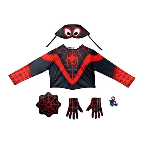 Marvel Spidey and Spin Official Toddler Dress-Up Set - Long-Sleeved Costume Tops with Fabric Half Masks, Gloves, Fabric Web Shields, and Mini Vehicles (3-4T) thumbnail 6
