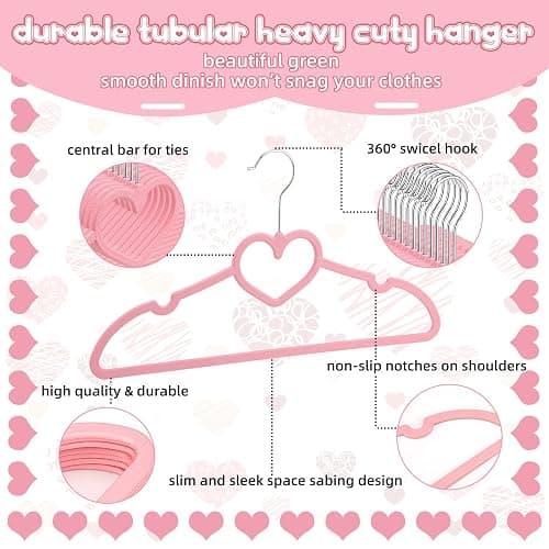 Qunclay 50 Pcs Pink Plastic Heart Hangers with 360 Degree Swivel Hook, Heavy Duty Sturdy Heart Clothes Coat Hanger, Cute Kawaii Room Decor for Adult Women, Space Saving with No Hanger Mark thumbnail 4