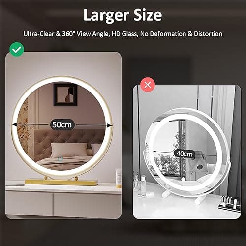 ZKIODV Vanity Mirror with Lights, Round LED Makeup Mirror, 20” Large Desk Mirror with 3 Color Modes & Adjustable Brightness, 360°Rotation, Circle Light Up Cosmetic Mirror for Dresser Tabletop (Gold) - Round Gold thumbnail 5