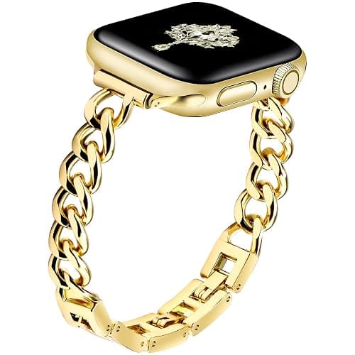 Newlibery Slim Gold Band for Women Feminine Elegant Compatible with Apple Watch 38mm 40mm 41mm 42mm (S10/11) Adjustable Metal Strap Dressy Chain Bracelet for iWatch Series 11/10/9/8/7/6/5/4/SE/3/2/1 thumbnail 7