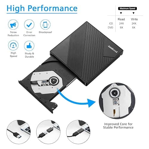 Amicool External DVD Drive USB 3.0 USB C CD Burner +/-RW Optical Drive, Slim Portable DVD Player CD ROM Rewriter Writer Duplicator for Laptop Desktop PC Windows 11/10/8/7 MacBook Mac Linux OS Apple thumbnail 4