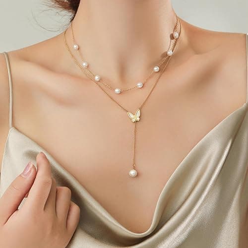 Pearl Necklaces for Women as Christmas Stocking Stuffers Gold Pearl Choker Single Pearl Necklace Layered Daisy Necklace Set as Christmas Gifts for Teen, Wedding Strands for Bride Bridesmaids thumbnail 9