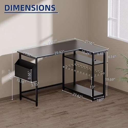 Pamray 40 Inch L Shaped Computer Desk with Reversible Side Storage Shelves, Small Corner Desk for Small Space Home Office, Writing Study Table PC Desk for Bedroom, Pink thumbnail 3