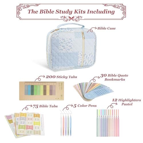 Ecehyon Bible Cover Case for Women,Large Quilted Case with Handle,Included Diverse Bible Study Supplies,Christian Gift for Women (Blue Square, 11.8 * 9.6 * 2.4 IN) thumbnail 3