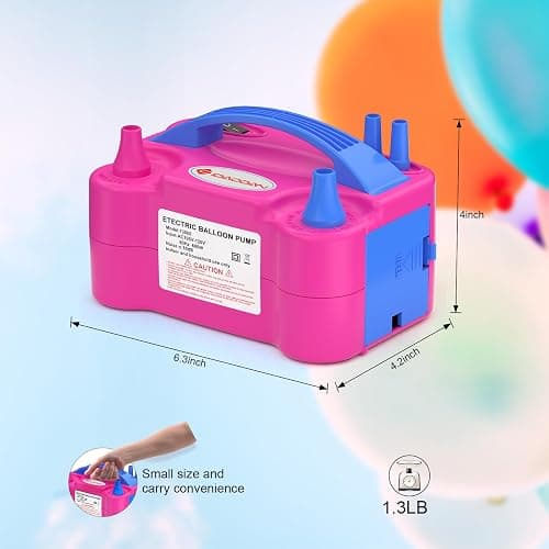 IDAODAN Electric Balloon Pump, Portable Electric Balloon Blower Machine Balloon Air Pump Dual Nozzle Rose Red 110V 600W Balloon Inflator for Party Decorations thumbnail 5