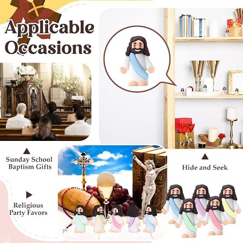 Bememo 25 Pcs Little Jesus Figures Original Design Mini Rubber Jesus Figurine to Hide and Seek Religious Party Favors Sunday Baptism Gifts(Macaron Color) thumbnail 4