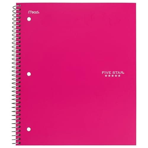 Five Star Spiral Notebook, 3 Subject, Wide Ruled Paper, 150 Sheets, 10-1/2" x 8" Sheet Size, Pink (73465) - Image 1