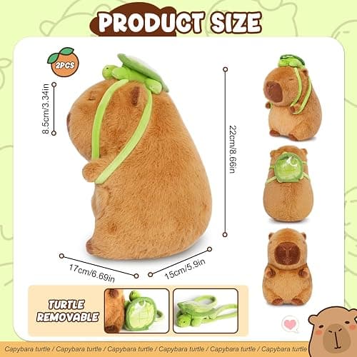 Poptrend Capybara Plush Toy, Cartoon Capybara Stuffed Animal Plush Cute Capybaras Doll with Turtle Pillow Brown Guinea Pig Toys Birthday Gift for Adults Kids (with Turtle) thumbnail 3