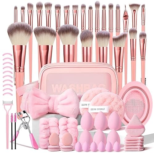 HGHDBT 70Pcs Pink Makeup Brushes Set Professional Makeup Kit Multi-functional Makeup Tool Set with Case Facial Makeup Accessories, Foundation Makeup Brush Kit Eye and Face Make up Brushes & Tools - Pink