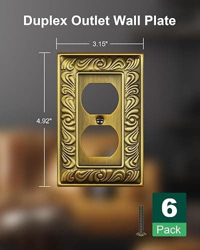 TREEWELL 6-Pack Duplex Outlet Cover Plate, Paisley Pattern Antique Brass Metal Wall Plates for Electrical Outlets, 1 Gang Receptacle Cover Decorative Switch Plates and Outlet Covers - 1 Duplex 6PK thumbnail 2