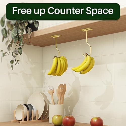 bussdis Under Cabinet Banana Hook Adhesive: Foldable Banana Hanger, Gold Metal Banana Holder for Kitchen & RV, Space-Saving Design, Folding with Magnets When Not in Use, Keep Bananas Fresh thumbnail 6