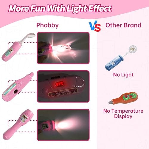 Phobby Kids Doctor Kit, 8 Pieces Toddlers Doctor Playset with Medical Storage Bag & Real Stethoscope, Pretend Play Doctor Toys Birthday Gift for Boys Girls Aged 3 4 5 6 (Pink) thumbnail 4