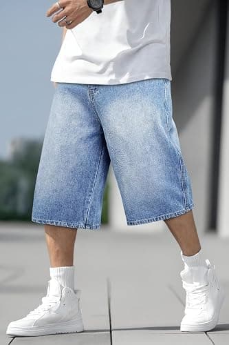 TANDAGI Men Baggy Jorts Y2k Streetwear Loose Fit Hip Hop Skateboard Denim Shorts thumbnail 7