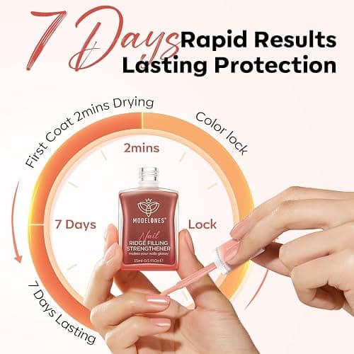 modelones Nail Strengthener and Growth Nail Hardener Nude Fall Nail Polish | Extra Strong and Growth Nail Repair Damaged Nails Strengthening Polish Ridge Filler for Nails & Toenails 15ML thumbnail 7