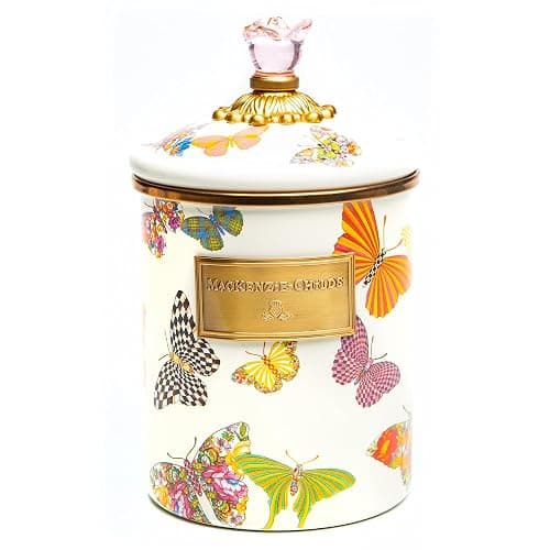 MACKENZIE-CHILDS Butterfly Garden Enamel Canister, Pretty Kitchen Storage Container with Lid, Medium - Image 1