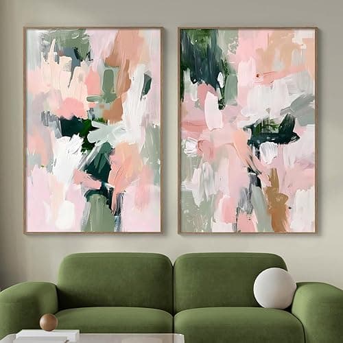 Abstract Pink Green Canvas Wall Art Colorful Abstract Pictures Pastel Pink Poster Aesthetic Watercolor Art Blush Pink Canvas Art Preppy Abstract Paintings for Living Room Girls Room 16x24inch No Frame - Abstract Pink Green - 16L" x 24W"