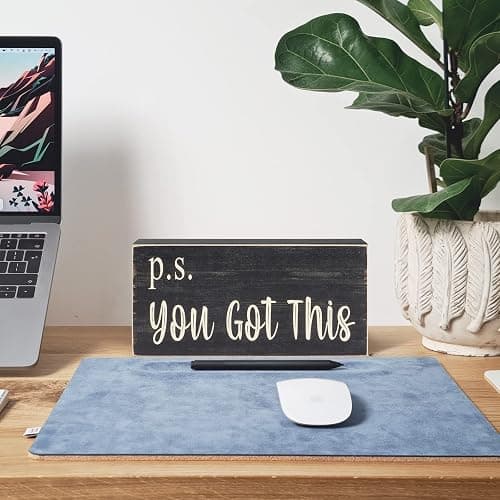 Esur Motivational Home Office Desk Black Decor - Farmhouse Wooden Box Sign Gift for Women - P.S. You Got This thumbnail 5