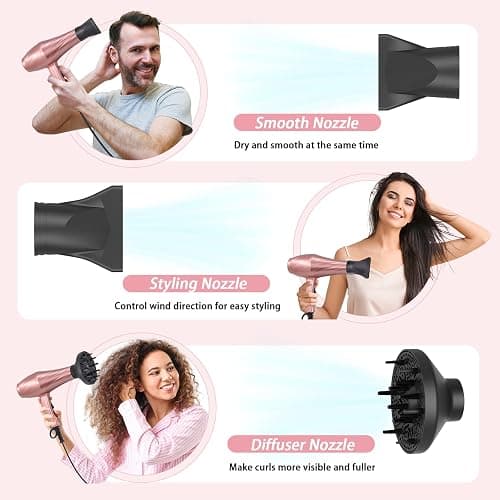 Ionic Hair Dryer,2400W Negative Ion Low Noise Hair Dryer Professional Fast Drying Hair Dryers with 2 Speeds, 3 Heat Settings, Cooling Button,with Diffuser for Curly and Straight Hair（Sakura Pink） thumbnail 5