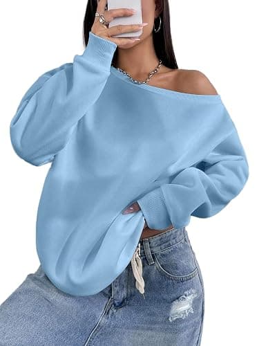 Remidoo Womens Off Shoulder Sweatshirt Drop Shoulder Oversized Long Sleeve Pullover Top - Image 1