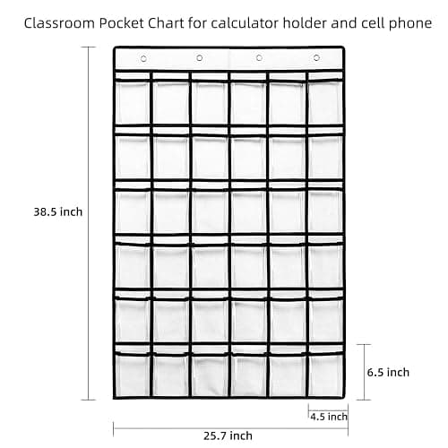SAVERHO Classroom Pocket Chart for Cell Phones,36 Clear Pocket Chart for Calculator Holder with 36 Number Sticker (White) - White thumbnail 2