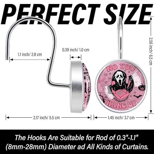 12 Pcs Gothic Horror Face Inspired Shower Curtain Hooks – Round Decorative Bathroom Rings – Rustproof Glass Surface Stainless Steel for Spooky Theme Decor thumbnail 2