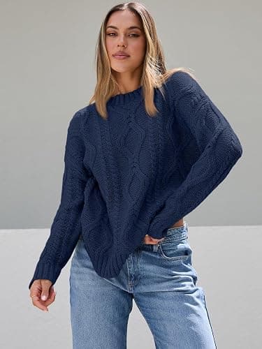 Trendy Queen Women's Oversized Cable Knit Crewneck Sweaters thumbnail 2