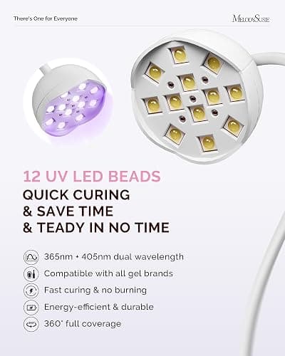 MelodySusie Gooseneck Cordless UV Nail Lamp with Adjustable Light Angle, P-ArtM2 Rechargeable Fast Curing Nail Dryer with 4 Timers Cures All Gels, Especially Rhinestone Glue, Cat Eye & Nail Tip thumbnail 6
