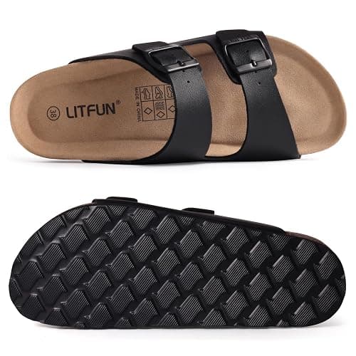 Litfun Women's Cork Footbed Sandal Summer Slip On Slide Sandals with Adjustable Buckle thumbnail 7
