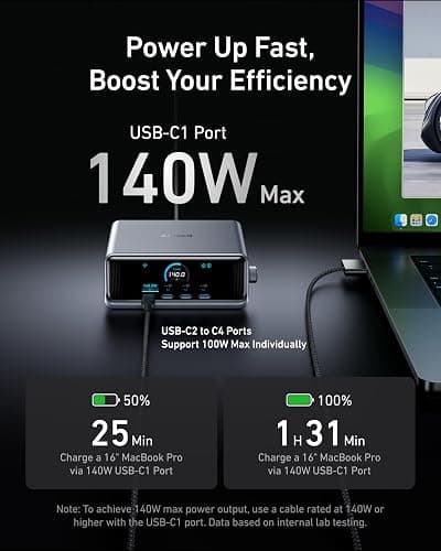 Anker Prime Charger, 250W GaN Prime USB C Charging Station, Ultra-Fast 6-Port, 2.26" LCD Display and Smart Control Dial, Compatible with MacBook Pro/Air, iPhone 16/15/14, Galaxy, and More (Silver) thumbnail 4