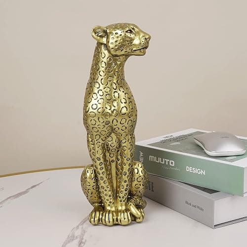 Modern Polyresin 11" H Gold Cheetah Figurine Sitting Home Decor Realistic Antique Classical Leopard Resin Animal Ornament Statues Living Room Decor Ornament Figures thumbnail 5