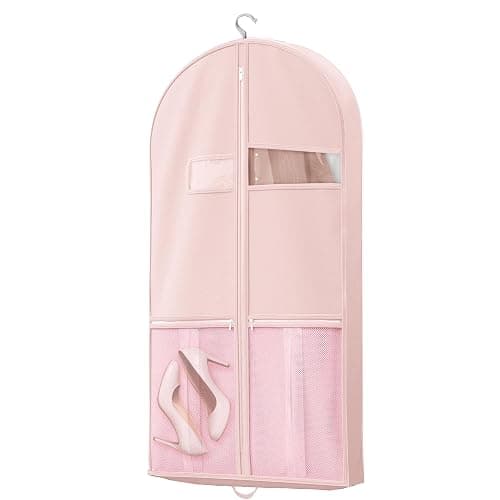 Lazebox 43" Travel Garment Bag with Accessories Zipper Pocket, Heavy Duty Suit Bag for Suits, Tuxedos, Dresses, Coats, Pink, 1 pack - Image 1