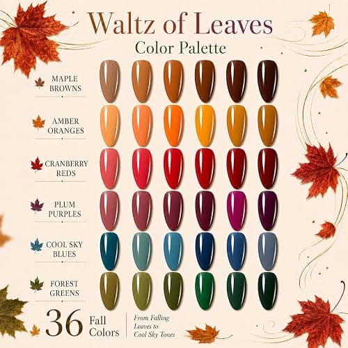 Beetles Fall Gel Polish Set, Waltz of Leaves Collection, 36 Autumn Colors | Purple Green Colors Gel Polish Set With Base and Glossy Matte Glitter Top Coat Soak Off UV Led Gifts for Women thumbnail 2