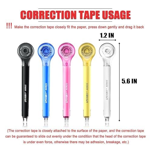 Alopuxi 5pcs Correction Tape Pen, White, 1/5" x 236", Push-pull Protective Cover thumbnail 2