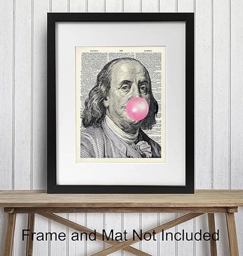 Ben Franklin - Benjamin Franklin - Funny Wall Decor for Living Room, Bedroom, Dorm - Unique Original Bubble Gum Wall Art - Hundred Dollar Bill Room Decor - Dictionary Art - Gag Gift thumbnail 3