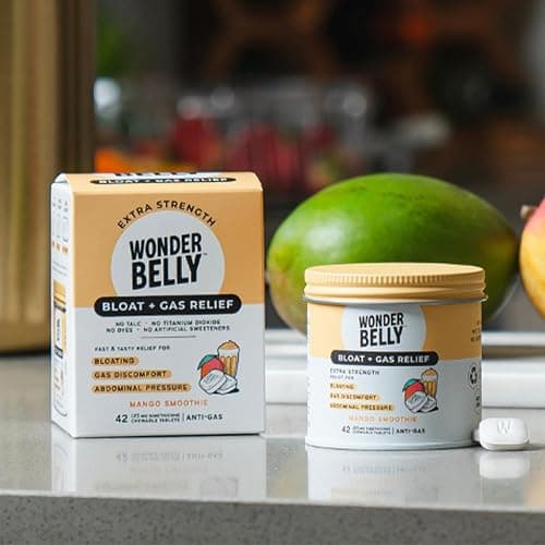 Wonderbelly Bloat + Gas Relief, Extra Strength Chewable Tablets, with 125 mg Simethicone, No Talc or Dye, Mango Smoothie, 42 Count thumbnail 6