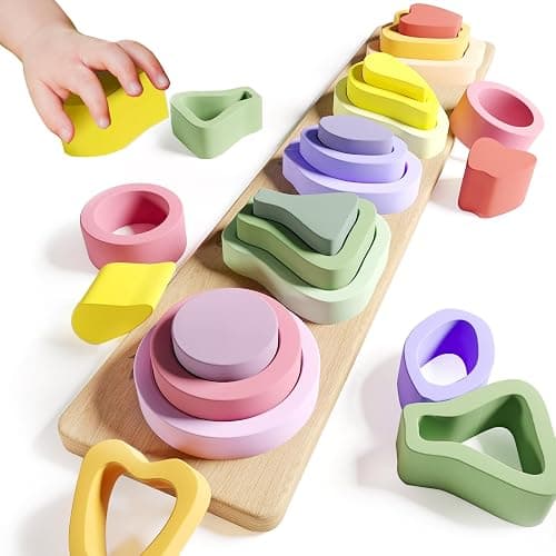 Symdiro Montessori Toys for 1 2 3 Year Old Boys Girls - Wooden Sorting & Stacking Toys for Kids - Toddler Toys Age 1-3 - Shape Sorter and Color Stacker Preschool Kids Gifts - Chroma - Image 1