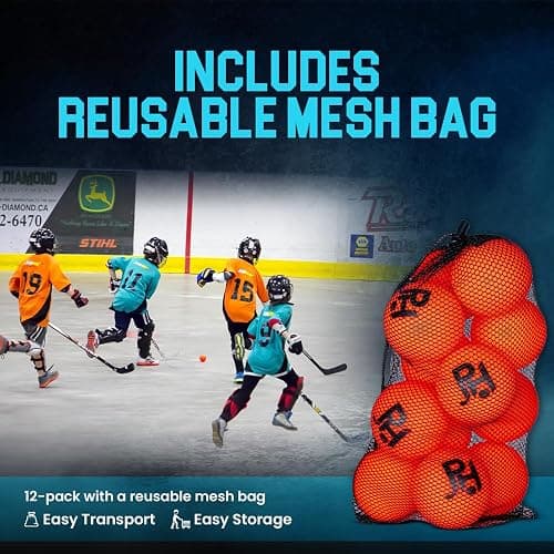 Premier Sports - 12-Pack All-Weather Street Hockey Balls – Durable, Low-Bounce, High-Visibility Balls with Reusable Storage Bag – Premier Regulation Size thumbnail 6