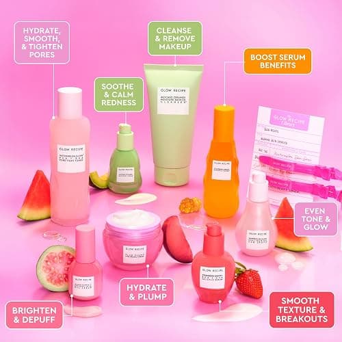 Glow Recipe Library Skincare Gift Set - Avocado Face Wash + Face Serum + Facial Toner + Guava Eye Cream + Hyaluronic Acid Moisturizer + Dew Drops + Strawberry Smooth Serum + 2 Hair Clips (10 Count) thumbnail 2