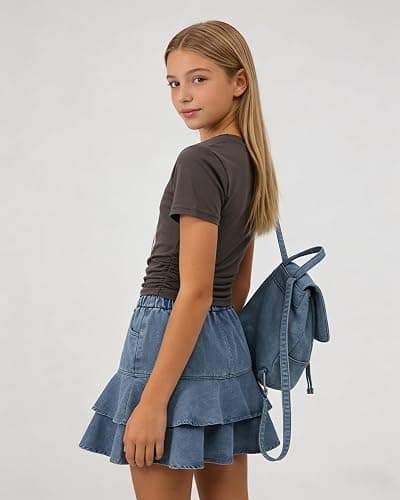 Cakaner Tween Girls Skirt Set Short Sleeve T-Shirt and Ruffle Tiered Denim Skirt Summer Casual 2 Piece Outfit Size 7-14 thumbnail 5
