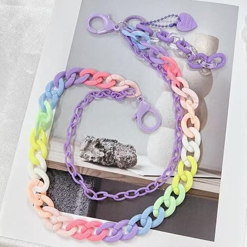 Y2k Heart Pendant Rainbow Acrylic Pants Trousers Chain for Women Chunky Colorful Resin Removable Love Charm Layered Rock Wallet Belt Pocket Waist Jeans Belly Chains Backpack Body Accessories thumbnail 4