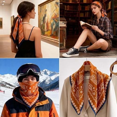 K-Elewon Women Medium Square Scarf Head Scarf Neck Scarf Hair Scarf Head Sleeping Wraps Bandana Scarfs for Women thumbnail 3