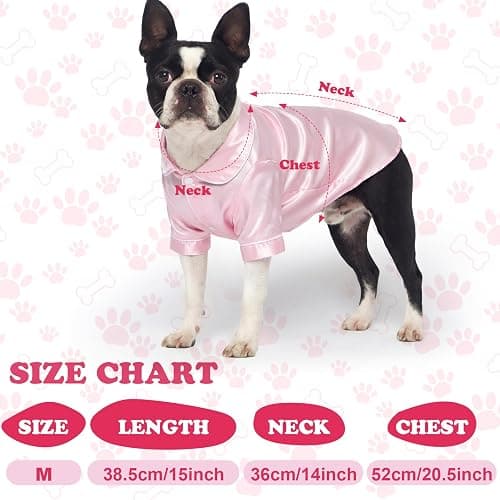 Dog Silk Pajamas Shirt Puppy Satin Pjs for Small Dog, M, Pink | Soft Faux Satin Lapel Collar, Two-legged, for Bridal Party or Photos, Comfortable Pet Sleepwear for Puppies thumbnail 2