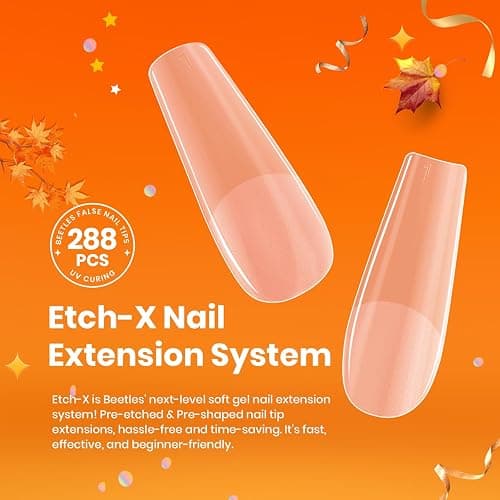 Beetles Gel Nail Tips Etch-X, Square Medium, 288Pcs 12 Sizes, Pre-Etched Half Matte Soft Acrylic False Nail Tips Full Cover Easy DIY Fake Press On Fall Nail Extension Salon Gift for Women thumbnail 2