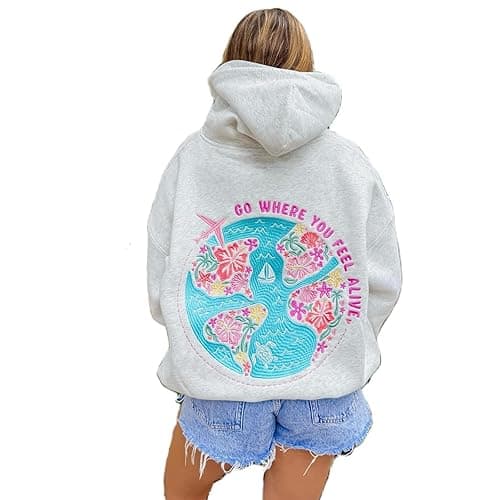Eynuo Cute Graphic Hoodies For Teen Girls,Trendy Flower Oversized Sweatshirts Y2k Preppy Hoodies for Women
