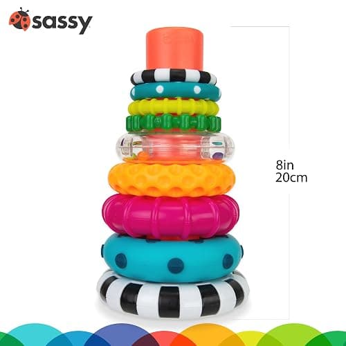 Sassy Stacks of Circles Stacking Ring STEM Learning Toy, Age 6+ Months, Multi, 9 Piece Set thumbnail 3