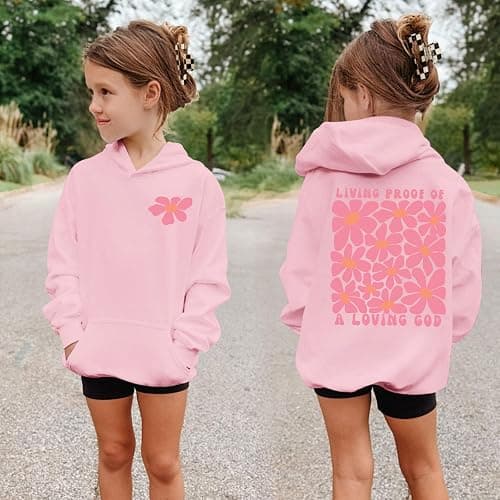 KEEVICI Cute Christian Graphic Hoodies For Girls God Flower Hoodie Kids Jesus Sweatshirt Religious Bible Verse Pullover thumbnail 6