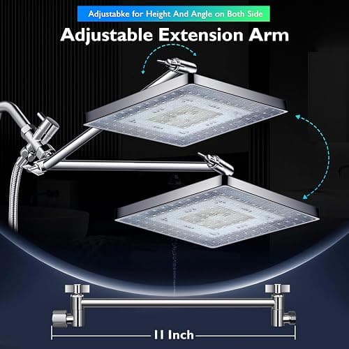 PinWin Shower Head, 8'' Dual Rain Shower Head with 11'' Adjustable Extension Arm, 7-Setting High-Pressure Handheld Combo, Rainfall LED Shower Head Water Temperature Controlled Color Changing,Chrome thumbnail 6