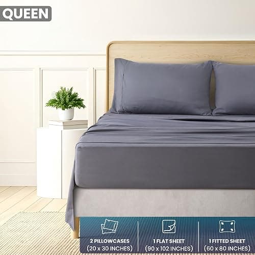 Utopia Bedding Queen Sheet Set - Brushed Microfiber - Soft Bed Sheets for Queen Size Bed Set - Luxury Bedding Sheets with Fitted Sheet, Flat Sheet & 2 Pillow Cases - Deep Pocket (Grey) thumbnail 3