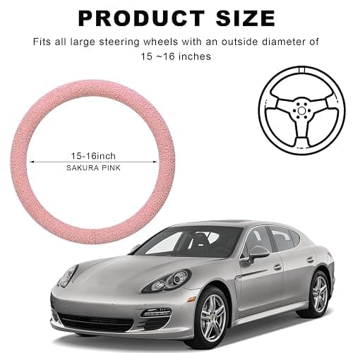 KVAEY Furry Car Steering Wheel Cover, 15.5-16" Fuzzy Fleece Plush Non-Slip Steering Wheel Cover, Warm Winter Decoration (Pink) thumbnail 2
